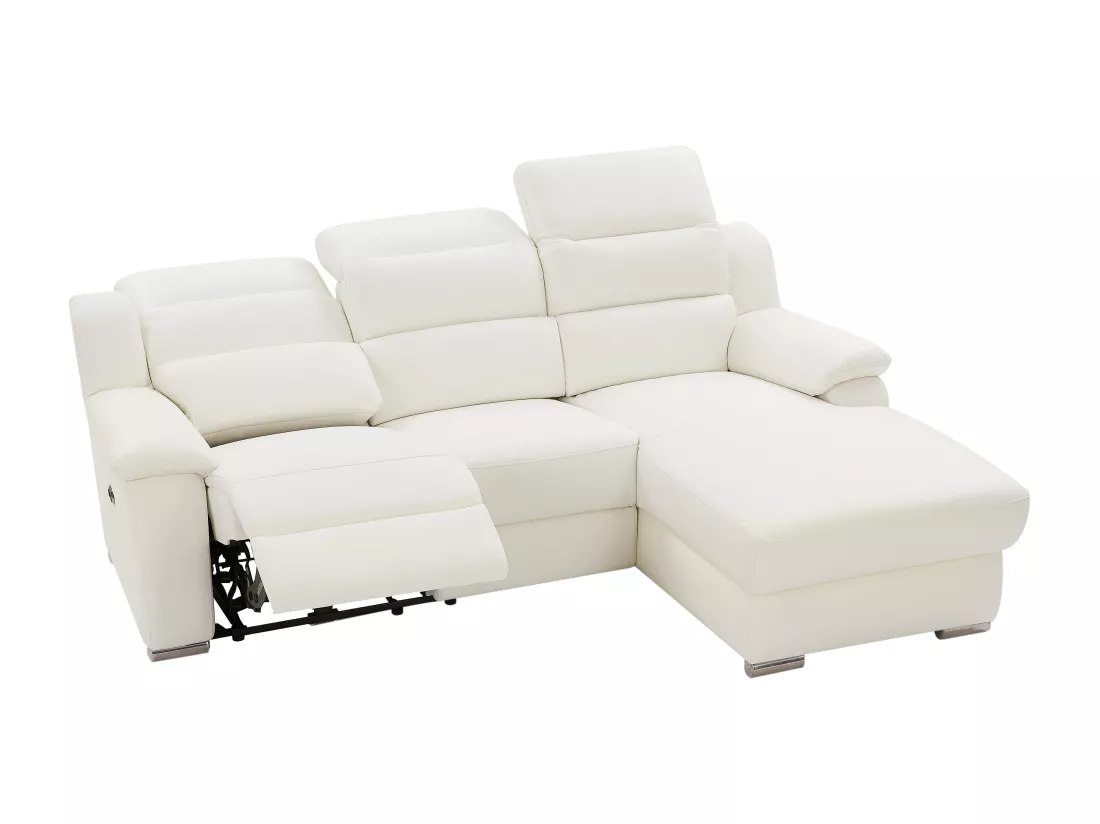 Canapé d'angle droit relax électrique en cuir blanc ARENA III
