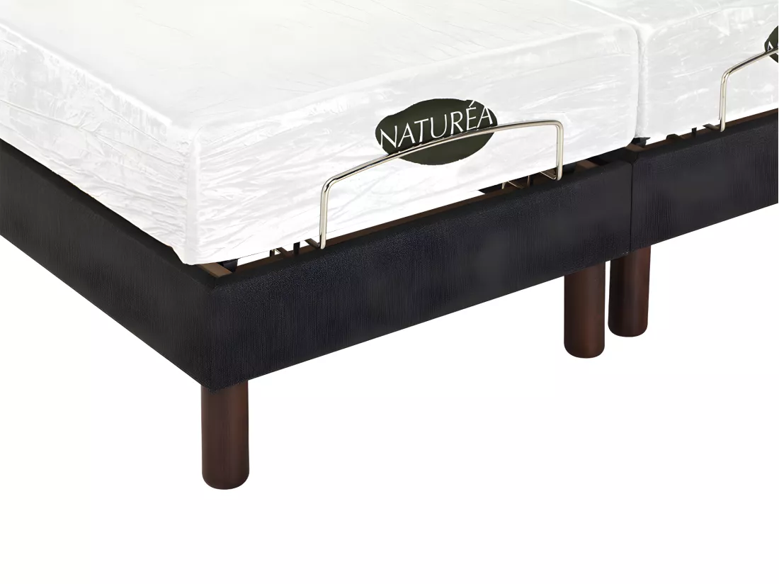 Lit électrique de relaxation déco lattes et plots + matelas mémoire de forme - 2 x 70 x 190 cm - Tissu - Anthracite - THESEE de NATUREA
