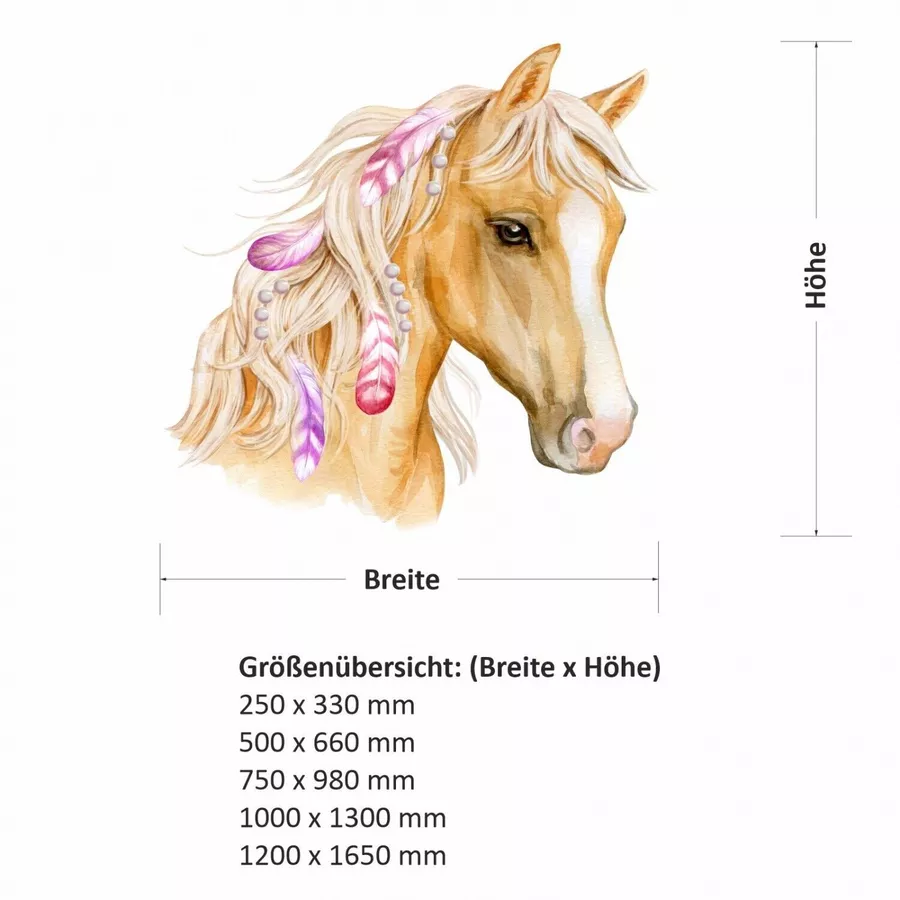Nikima Wandtattoo 236 Wandtattoo Pferd Kopf mit Federn bunt