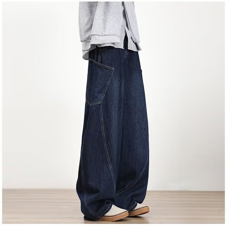 Urtishia - Mid Rise Lettering Geborduurde Gewassen Wijde Cargo Jeans