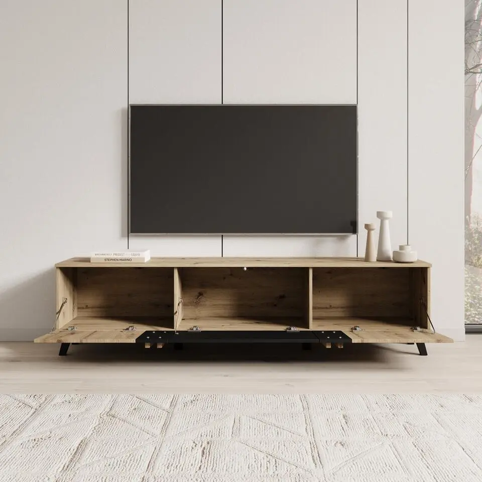 Meubella - Hydra - TV-Meubel - Eiken/Zwart - 180 cm