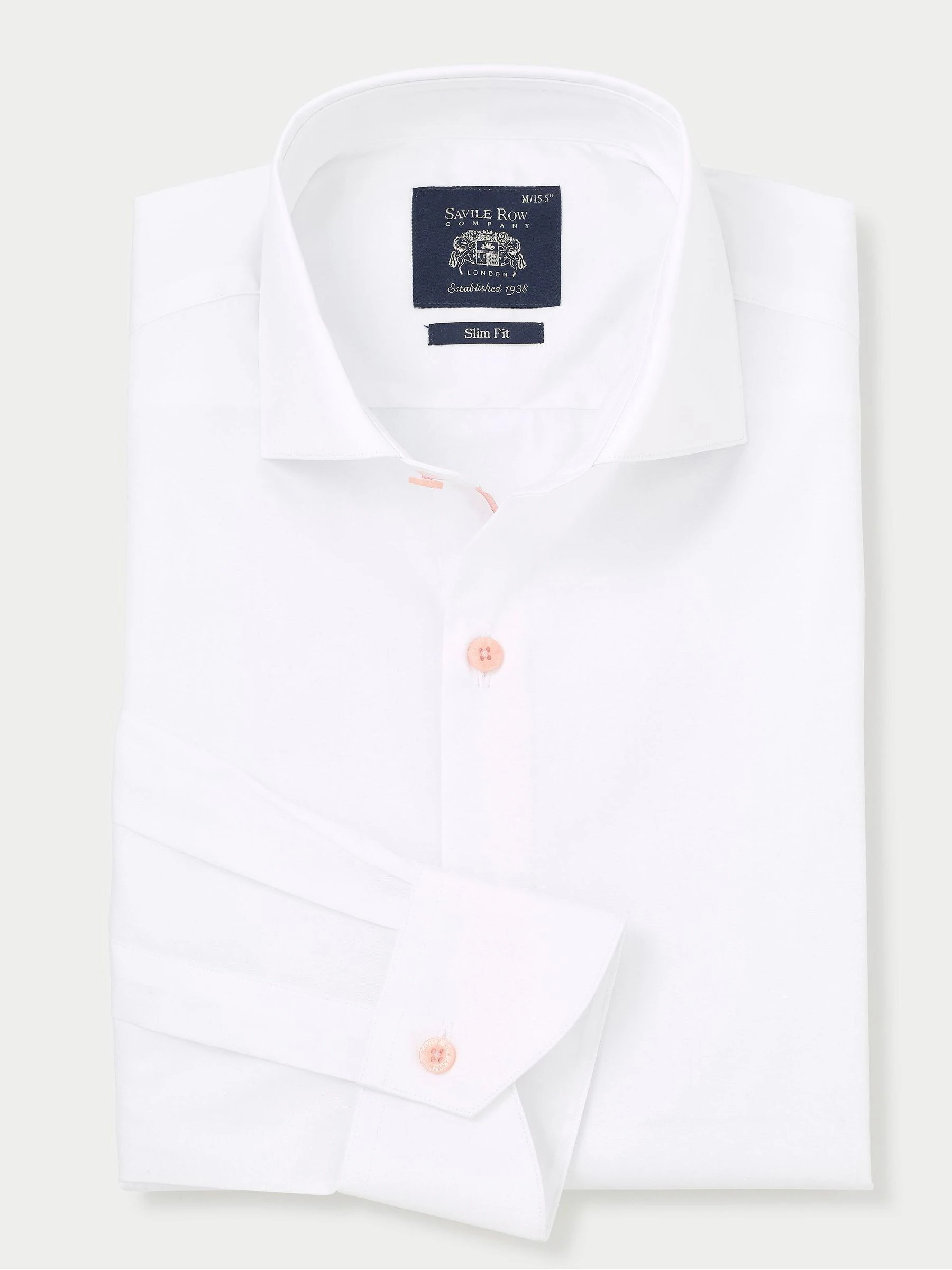 Savile Row Company Slim Fit Smart Casual 100% Cotton White Shirt With Contrast Buttons
