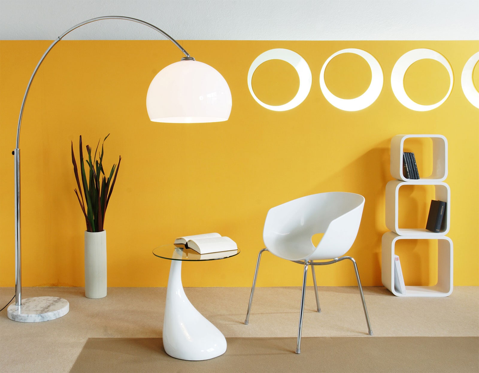 Retrofit Bogenlampe chromfarbig /weiß /Marmor weiß