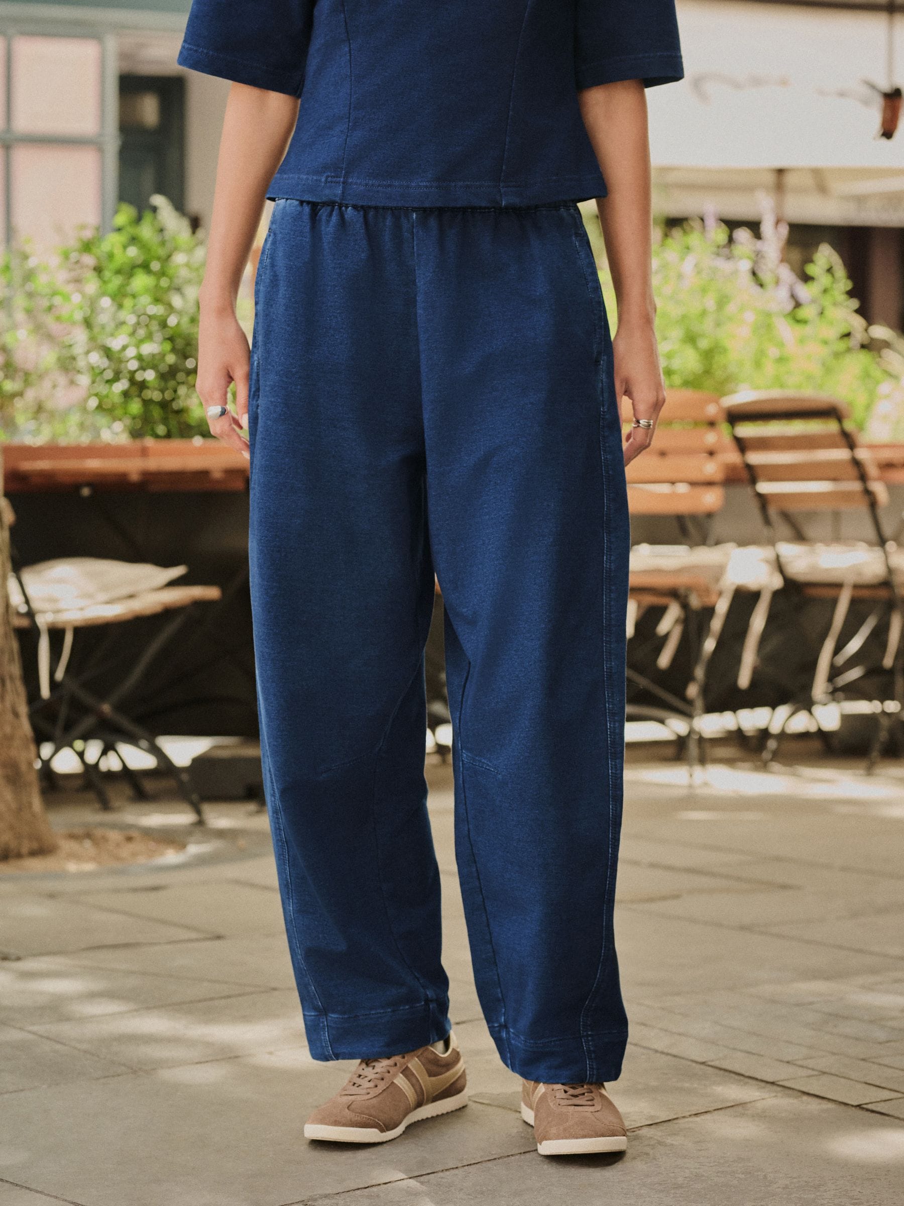 Donkerblauw - Denim Jersey Broeken met Barrel jeans