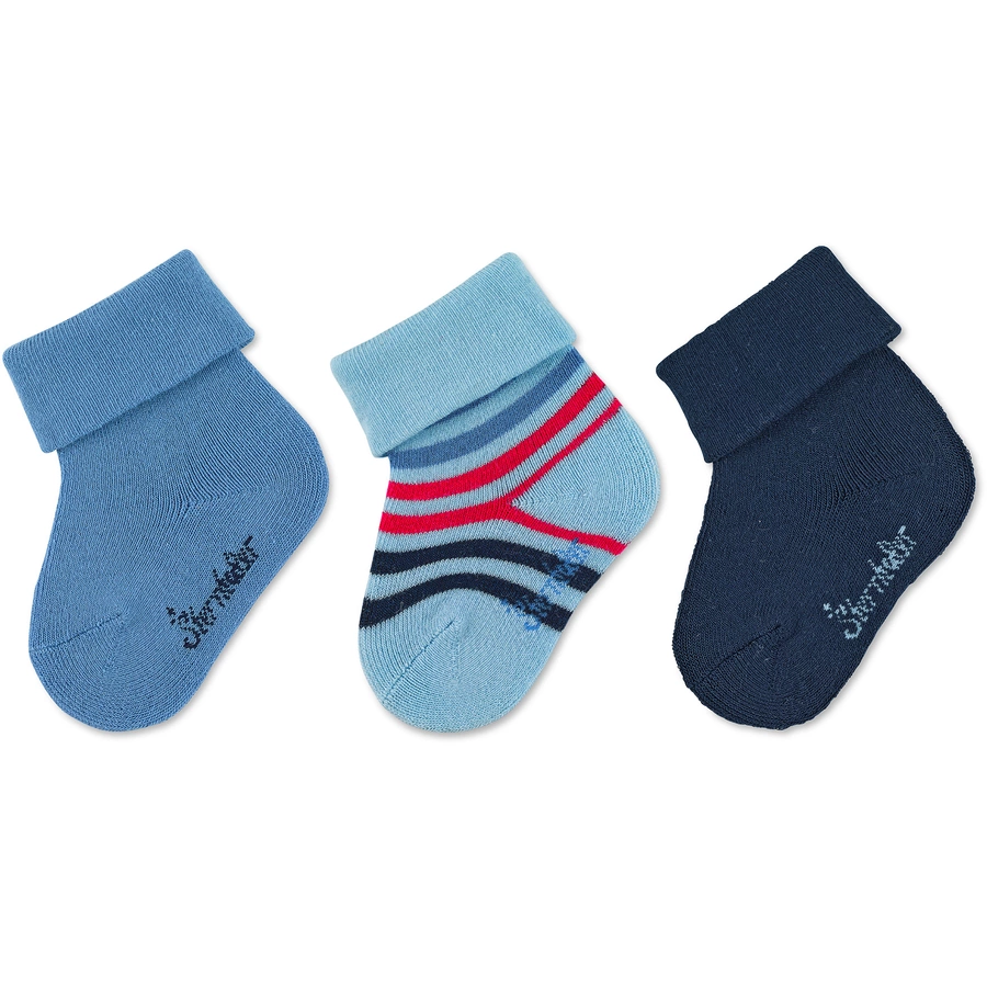 Sterntaler Baby-Söckchen uni + Ringel, 3er-Pack samtblau