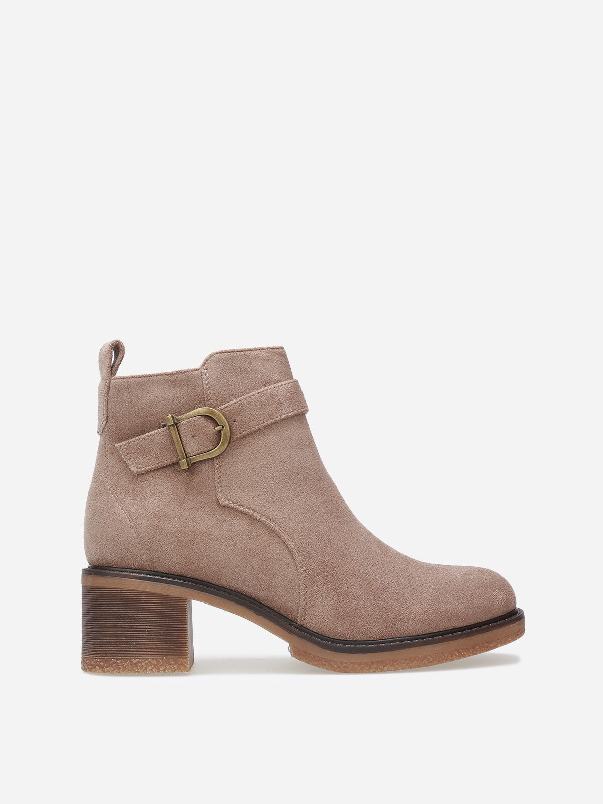 Bottines en suédine à boucle métallique- Taupe