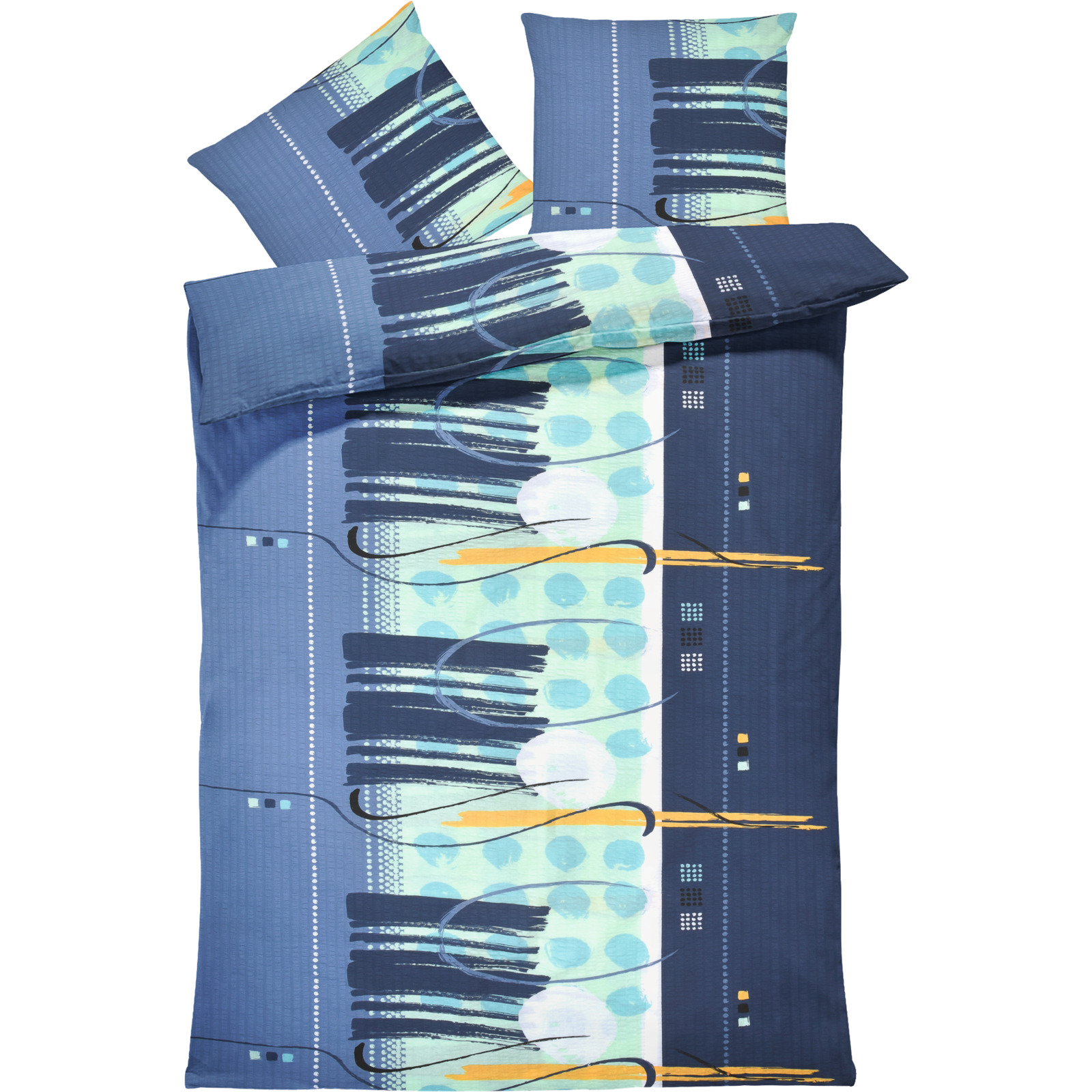 Bettwäsche Seersucker Geometrie blau 200x210 2x65x65 Bettanzug Fra