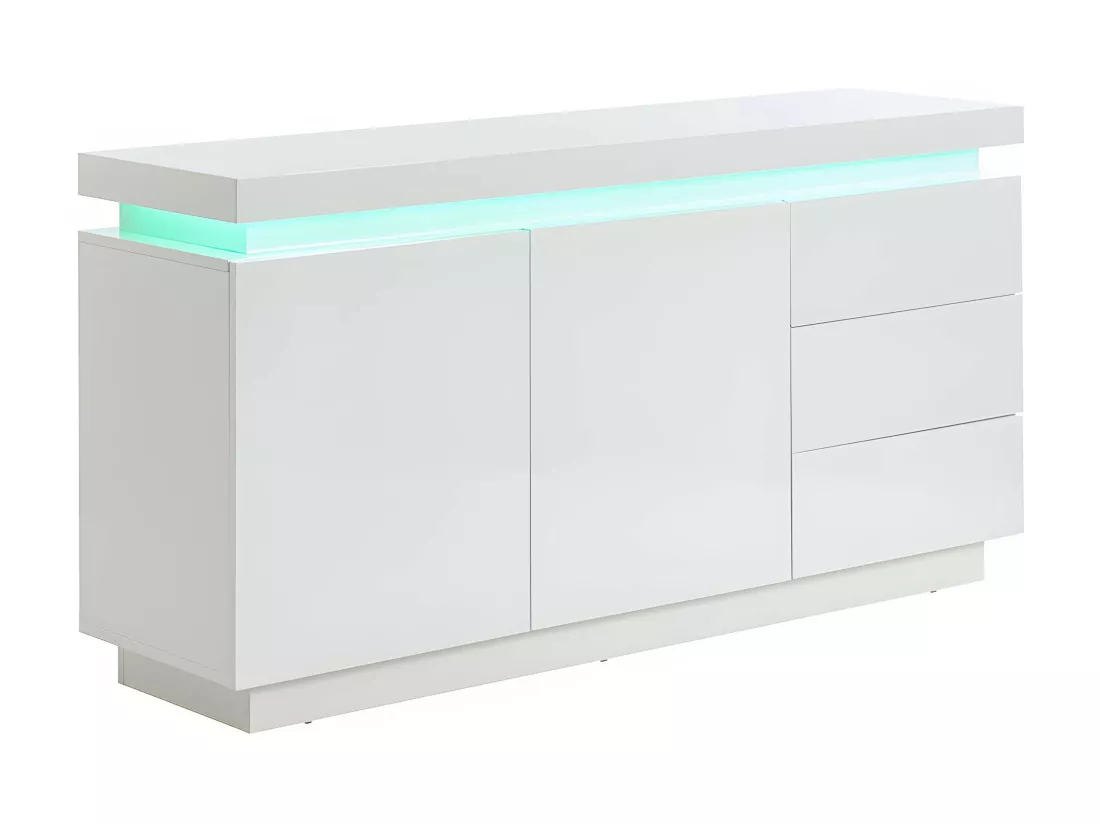 Buffet EMERSON II - LEDs - 2 portes & 3 tiroirs - MDF laqué blanc