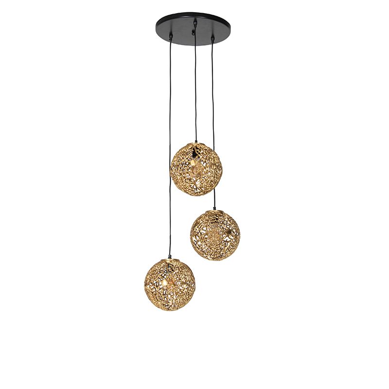 Art deco hanglamp goud rond 3-lichts - Maro