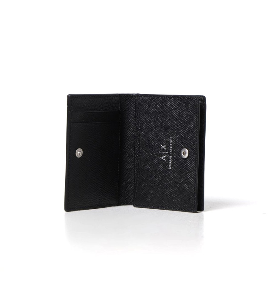 Carteira Armani Exchange preta de couro com duas dobras