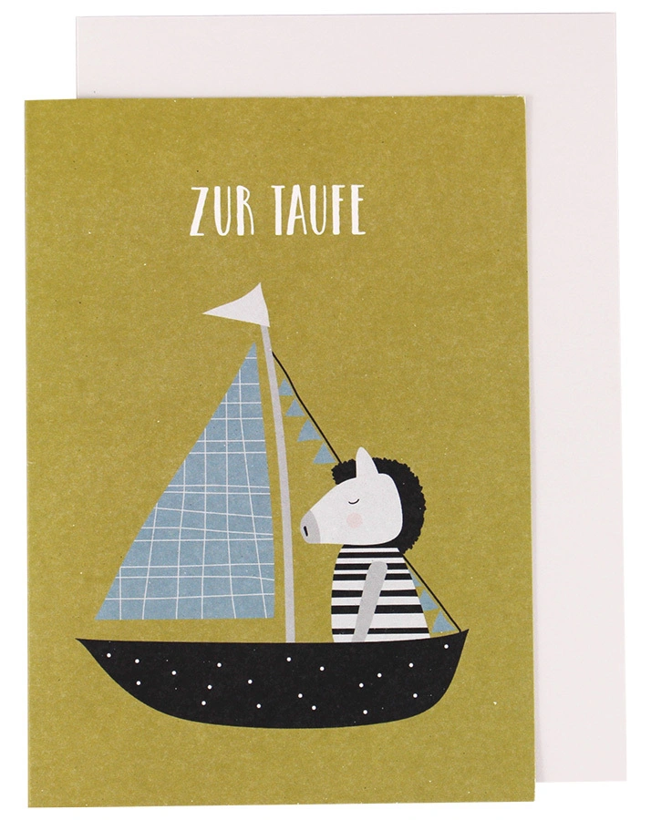 Klappkarte ZEBRA MIT BOOT – ZUR TAUFE 2-er Set in moosgrün