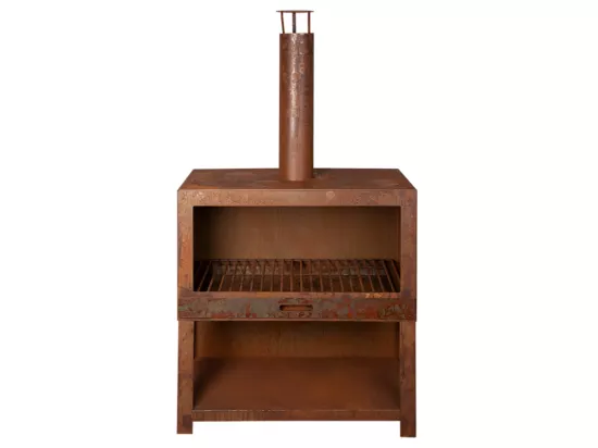 Cheminée d'extérieur en acier avec bûcher intégré - Rouillé - L 75,9 x P 38,3 x H 134,8 cm