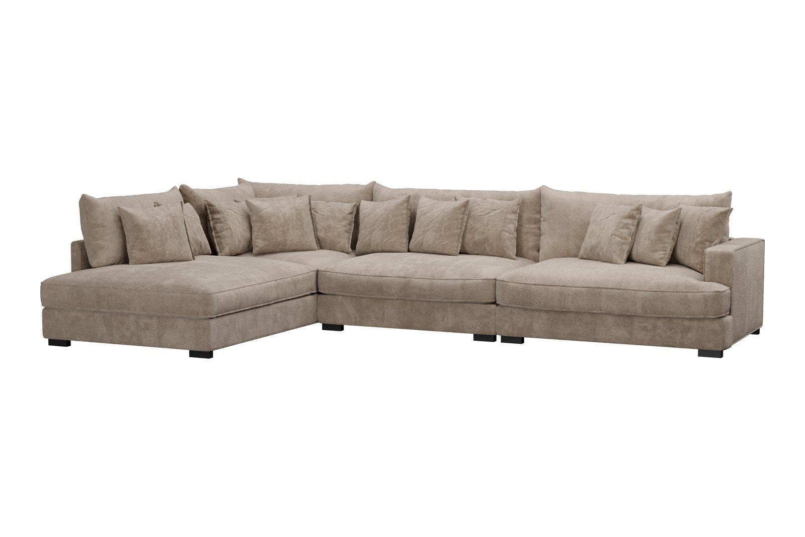 Rossi 4-seter med åpen ende venstre Tekstil Genesis 4 Beige, arm A med sorte ben. Std. Komfort.