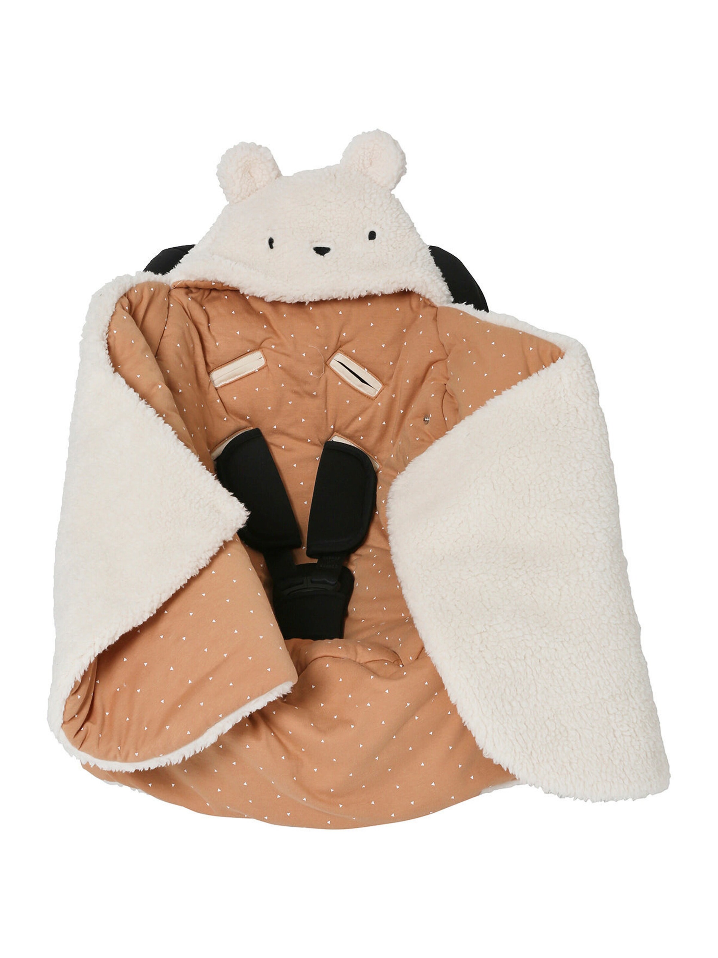 Vertbaudet 2-in-1 Baby Ausfahrsack/Wickelunterlage, Plüsch weiß eisbär