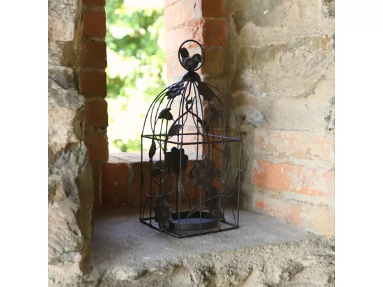 Cage à oiseaux décorative ancienne métal marron 34x13x13cm