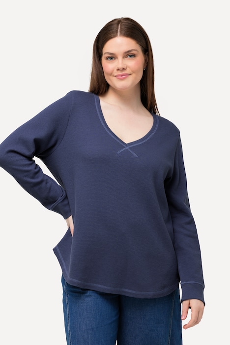 Sweatshirt, Waffelstruktur, V-Ausschnitt, Biobaumwolle