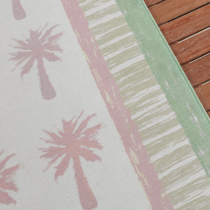 Buitenvloerkleed - Oasis Palm Roze/Groen | OEKO-TEX & Wasbaar