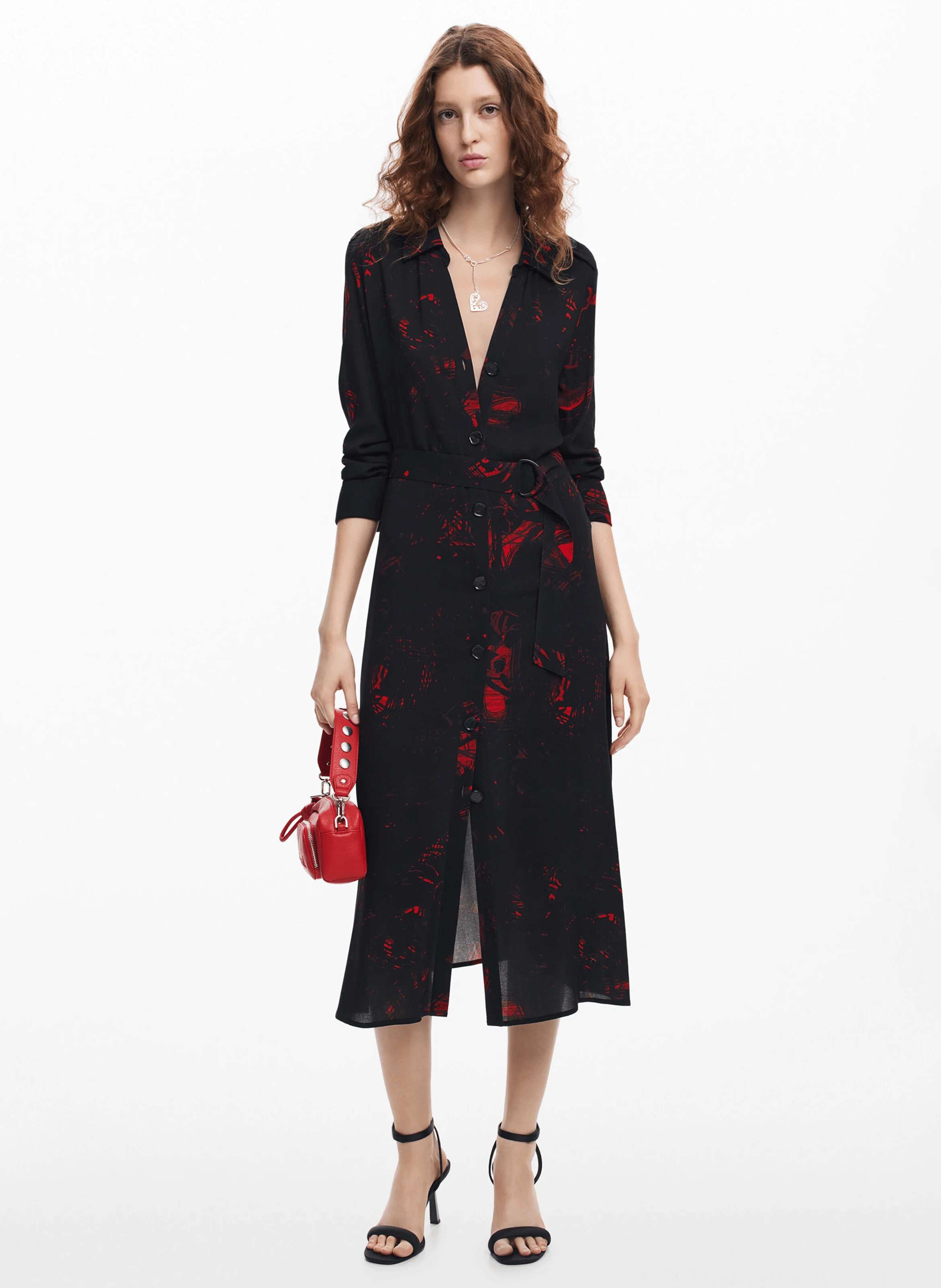 Robe chemise midi imprimé floral | Noir
