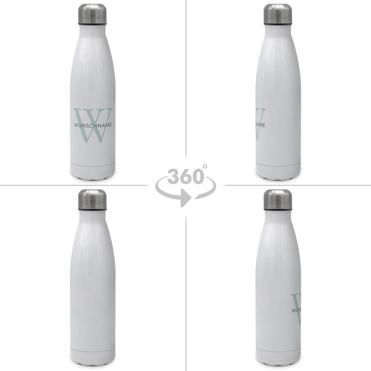 Thermo-Trinkflasche mit Namen, 500 ml, weiß (Motiv: Initiale)