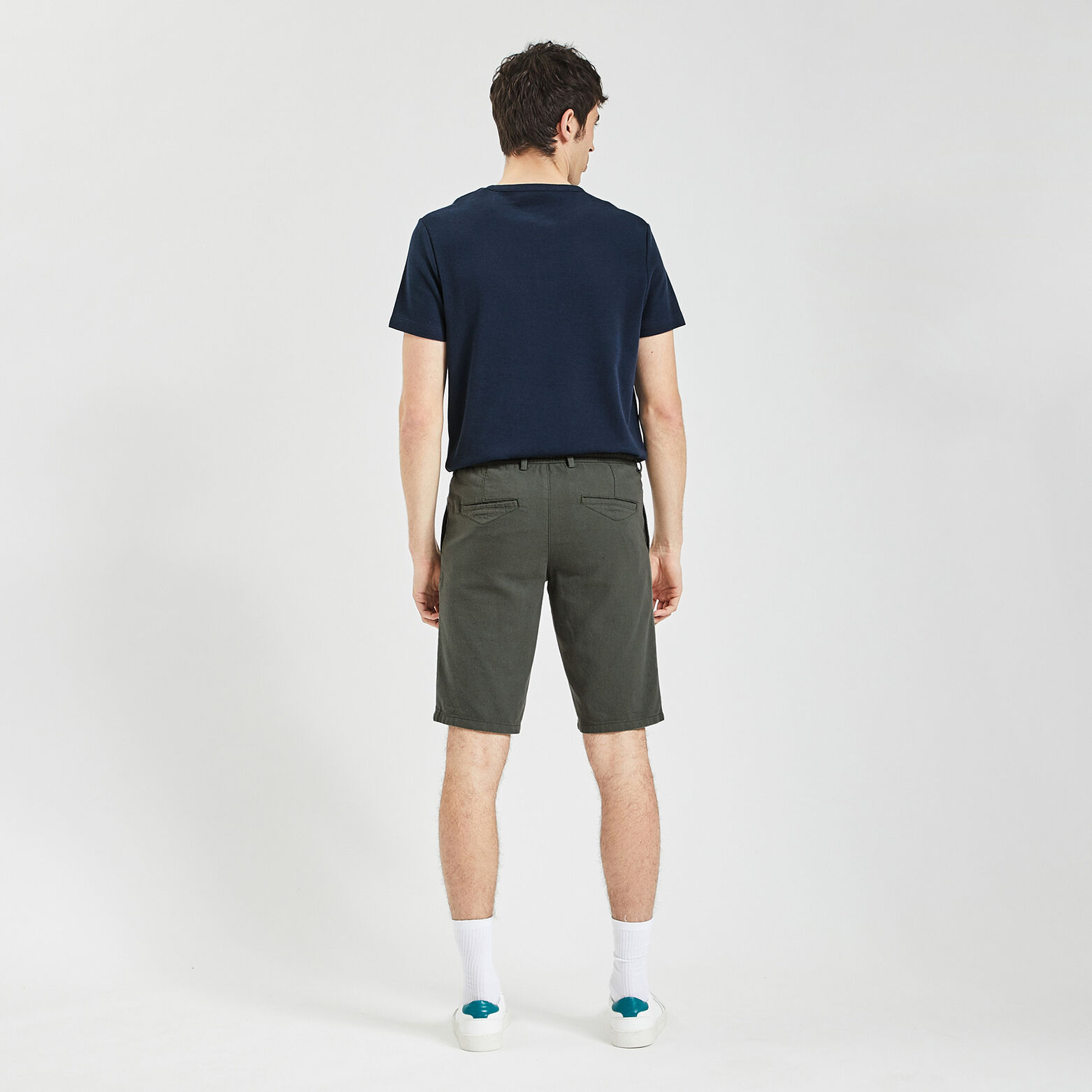 Bermuda uni en coton lin Vert kaki
