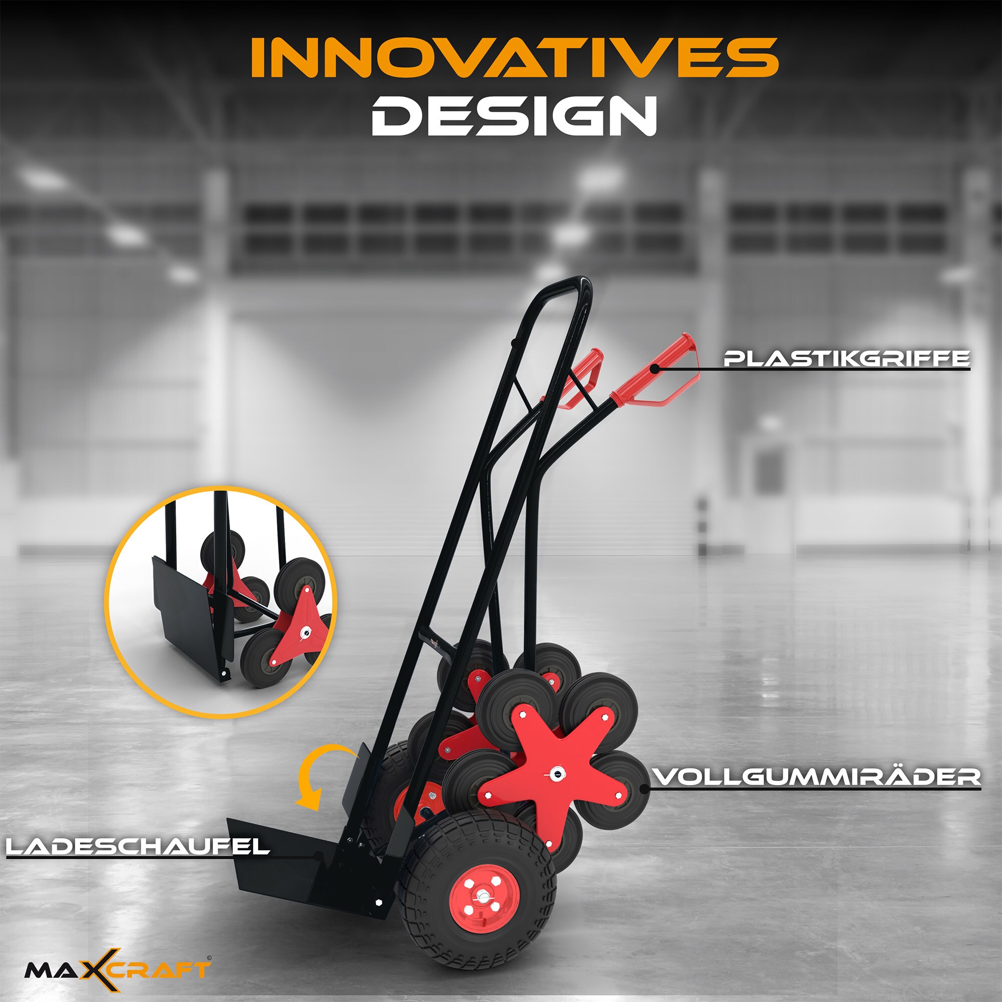 MAXCRAFT Treppenkarre bis 200 kg - 12 Räder in Schwarz
