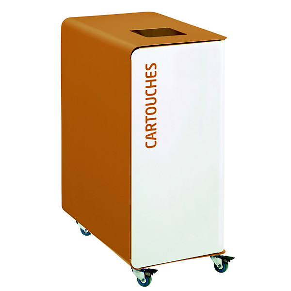 Borne de tri sélectif 90 L support-sac avec roulettes sans serrure - cubatri - tri cartouches-blanc+marron
