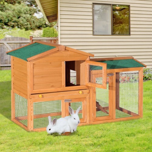 Gaiola Pawhut com centro de atividades e gaveta removível para coelhos.