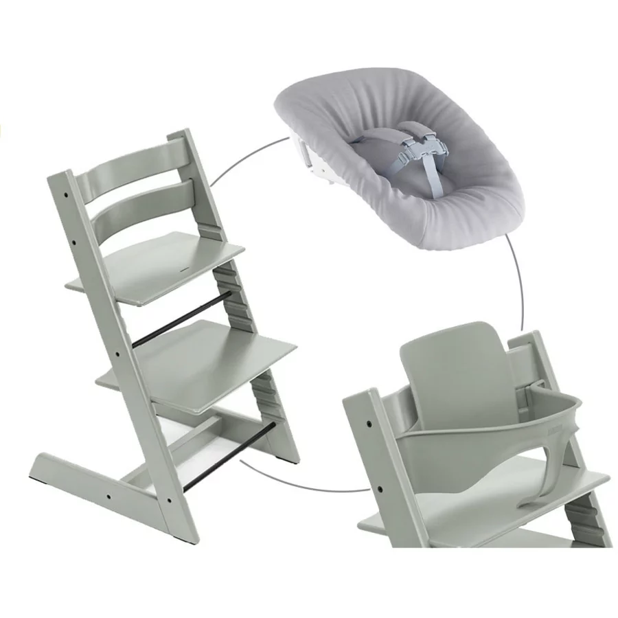 STOKKE® Mega Tripp Trapp® Set Hochstuhl Buche Glacier Green inkl. Newborn Set™ Grey und Baby Set Glacier Green