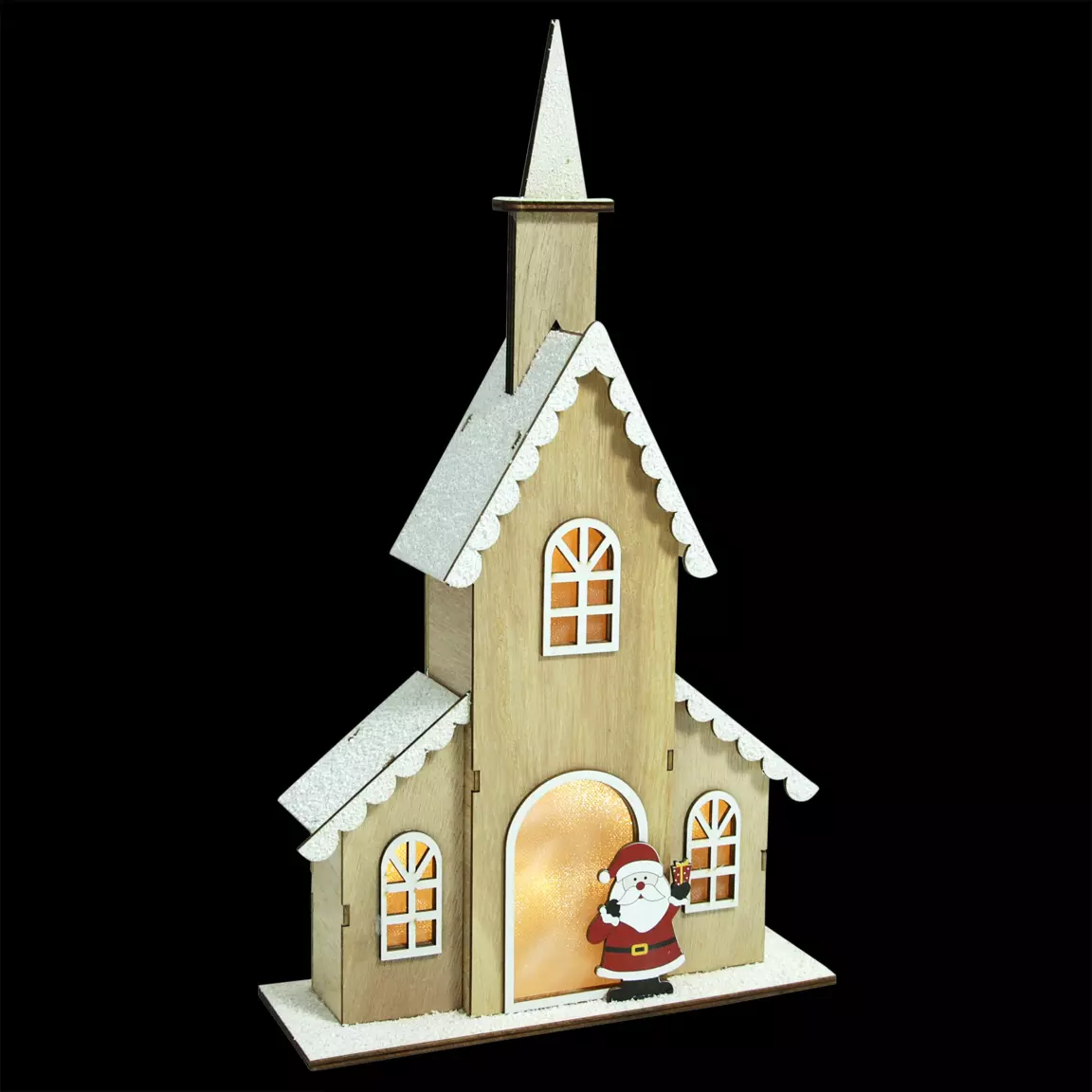 Eglise lumineuse à piles (H40 cm) Papa Noël blanc chaud