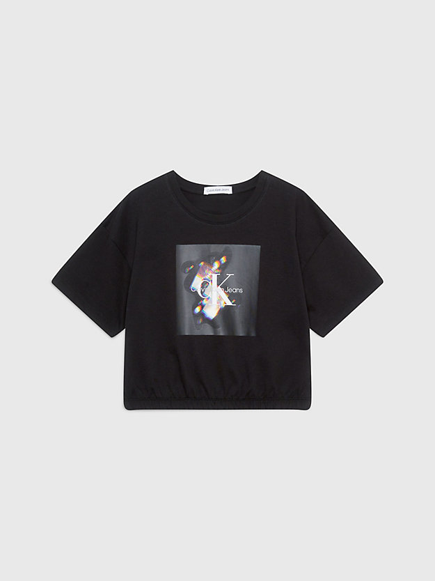 Camiseta cropped com estampa de logo