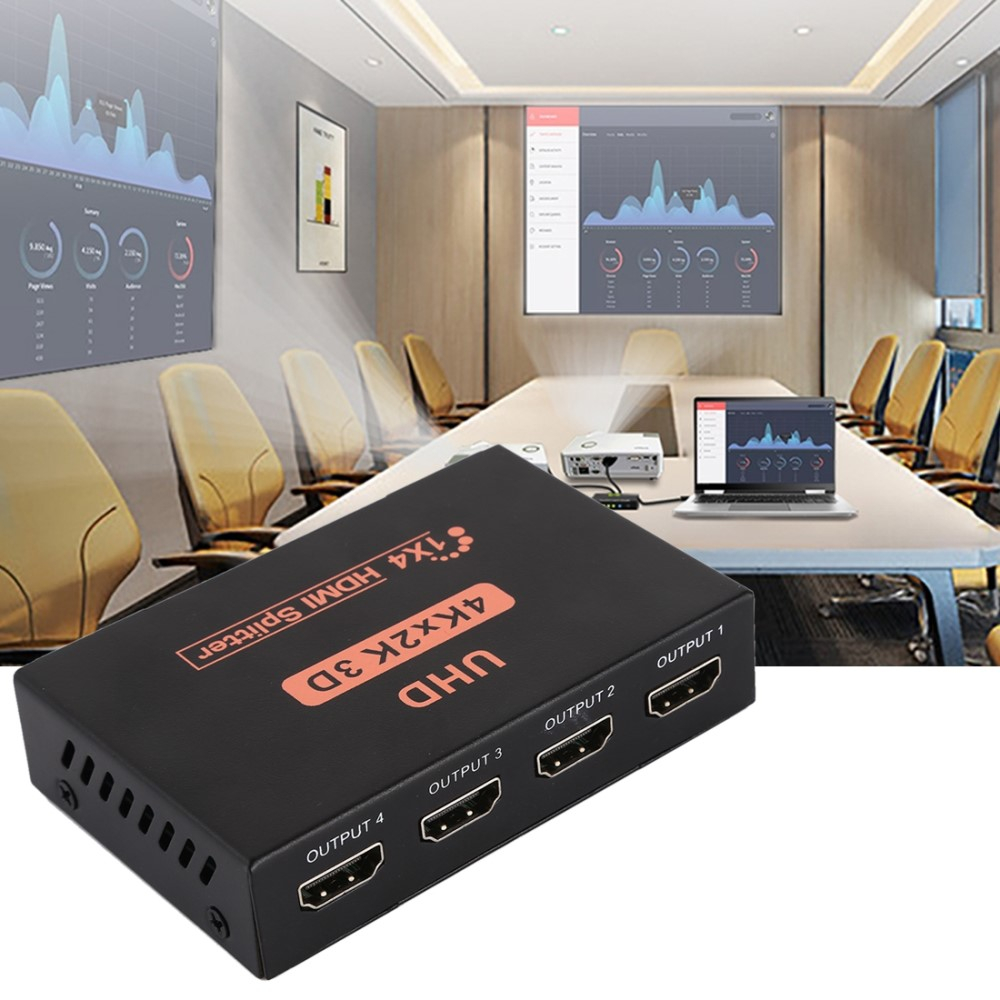 4-fach HDMI 4K Adapter Splitter Switch Audio Video Konverter 1x Input / 4 x Output - Schwarz