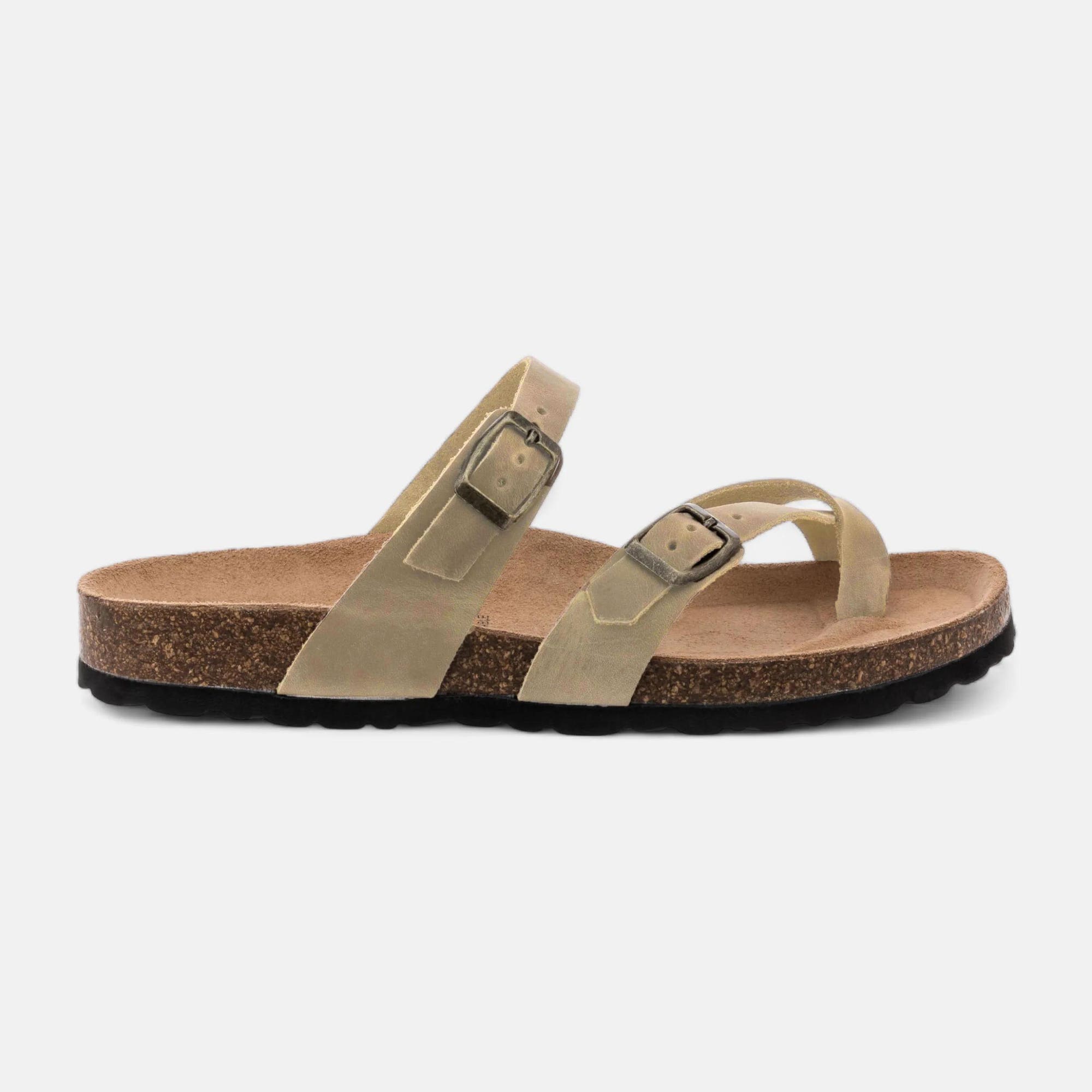 Mules semelle liège Femme en cuir marron