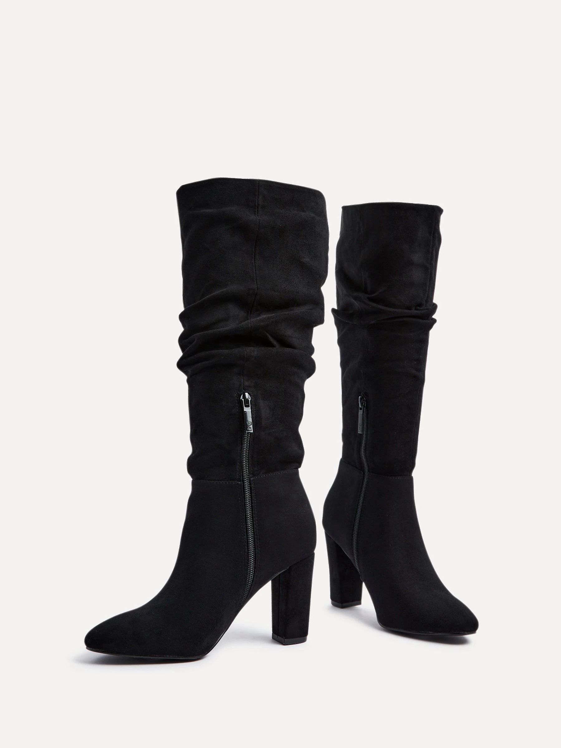 Zwart - Linzi Aura High Leg Ruched Boots With Block Heel