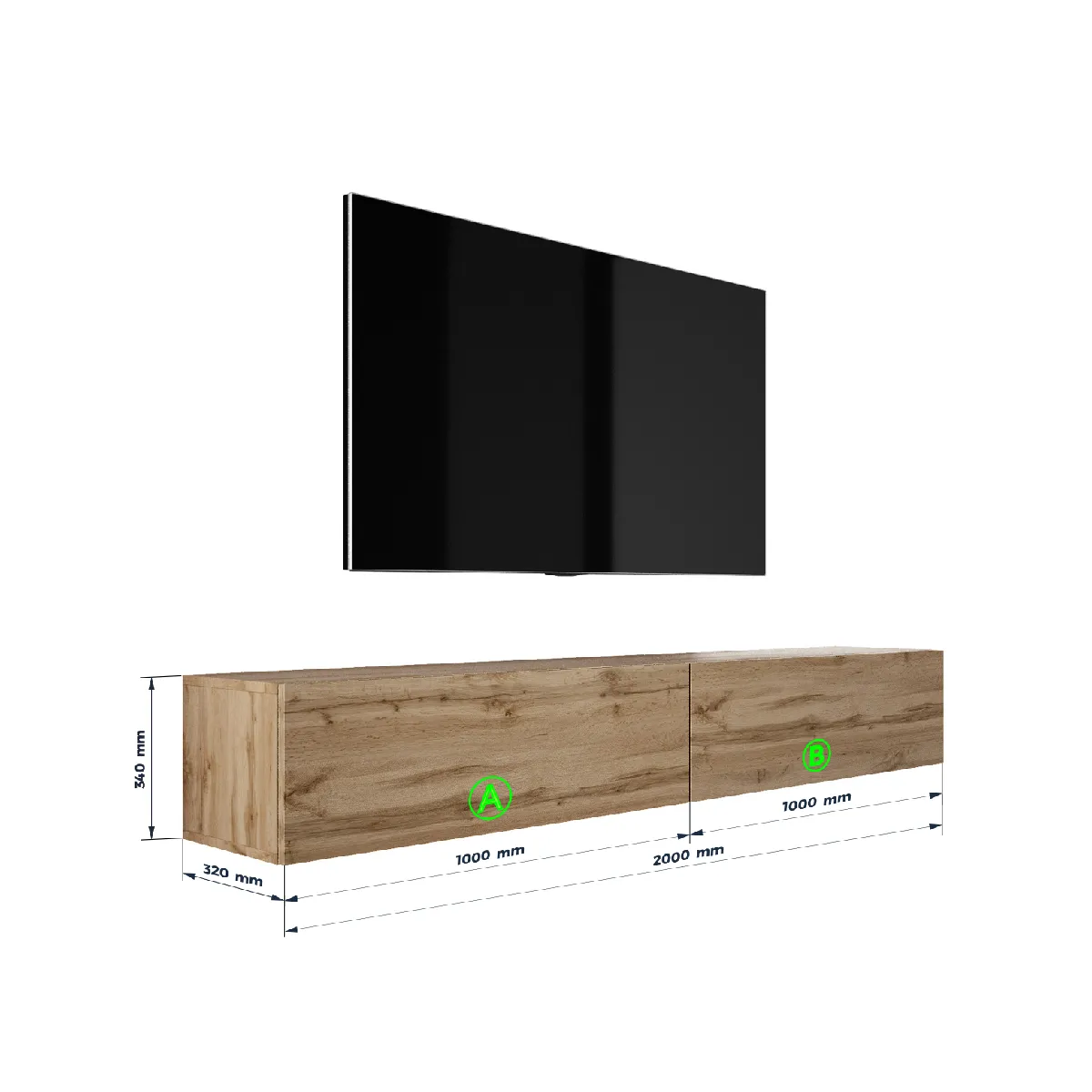 3xeliving Meuble TV suspendu chêne Wotan