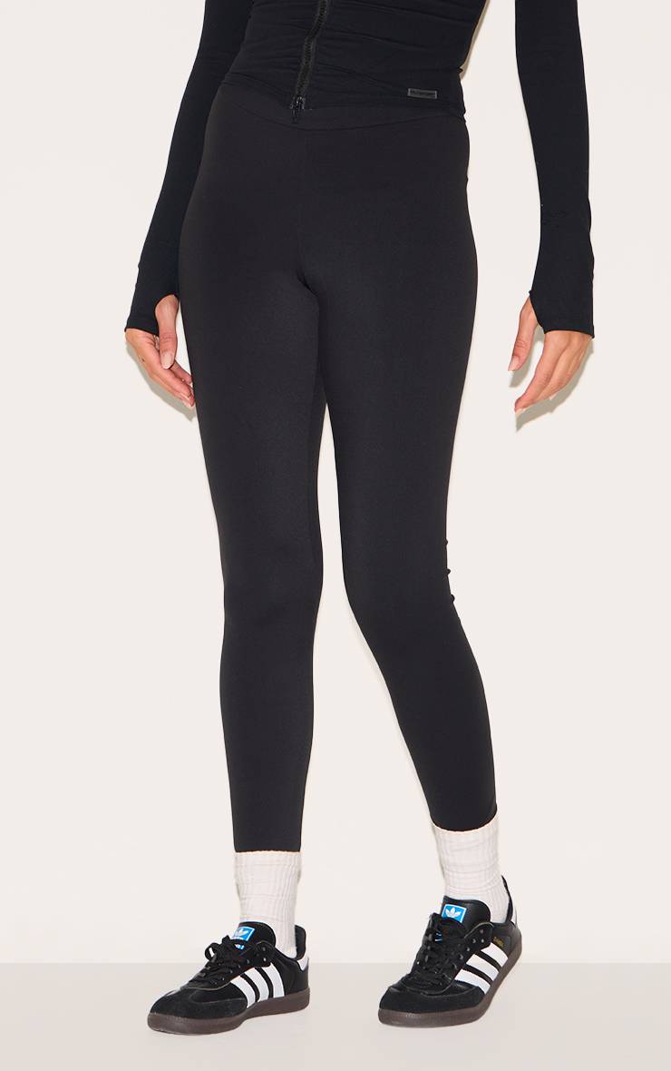Noir Legging De Sport Taille Haute À Effet Sculptant Brossé Avec Détail Froncé Aux Fesses