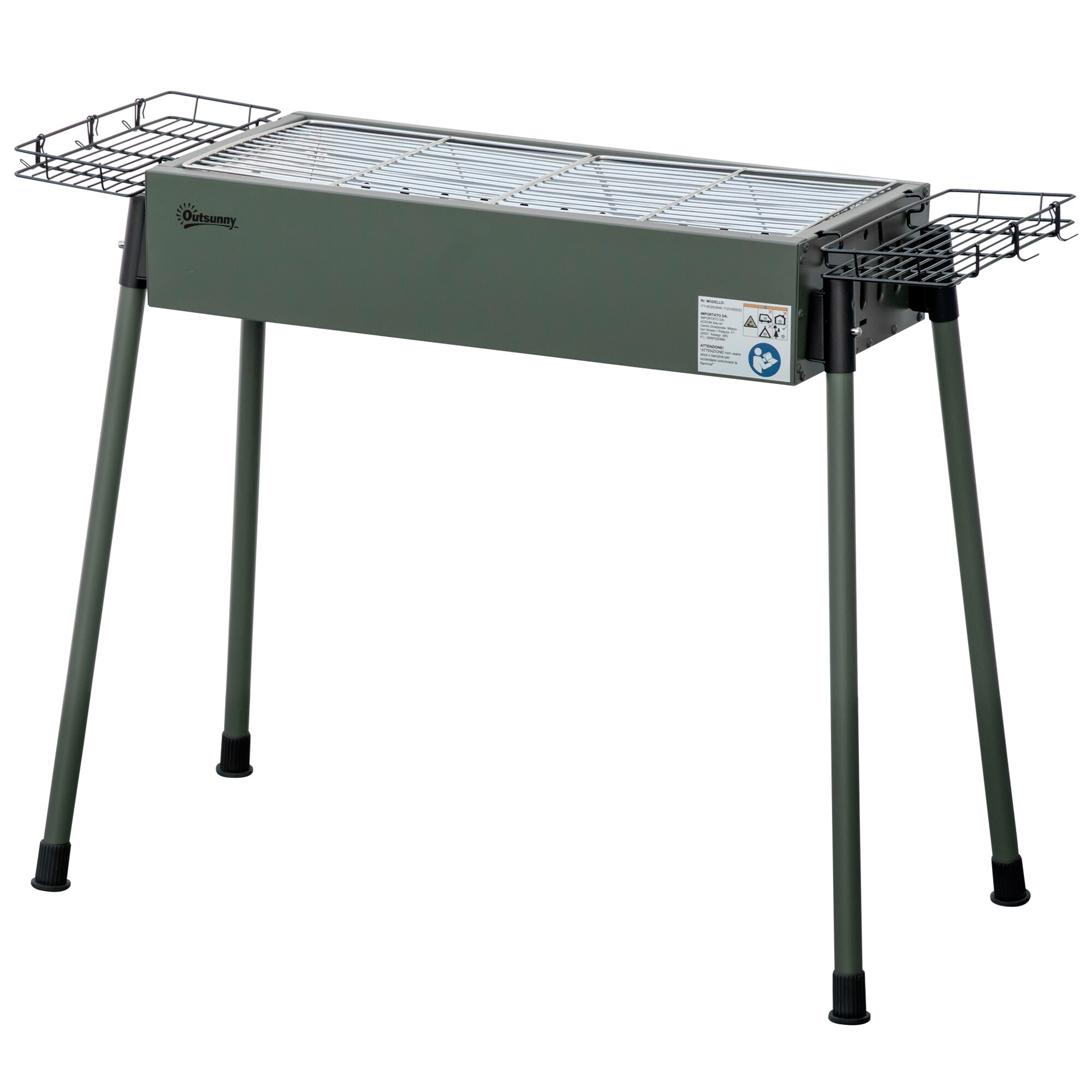 Outsunny Holzkohlegrill mit Grillrost, Grillrost-Clip und Seitenkörbe grün 77L x 30B x 70H cm