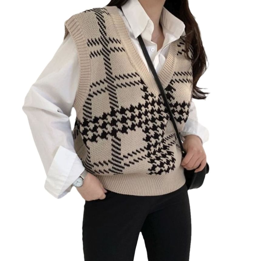 Moregirl - V-hals pied-de-poule trui