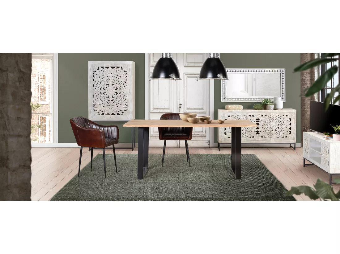 Buffet en manguier et métal blanc vieilli Blanco.Giner y Colomer.80x38x150