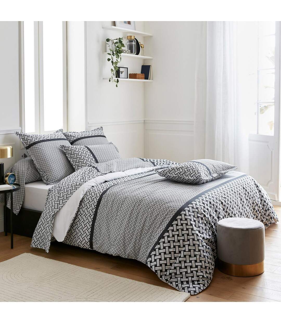 Parure de lit 300x240 cm percale coton RIVIERA noir Réglisse 3 pièces