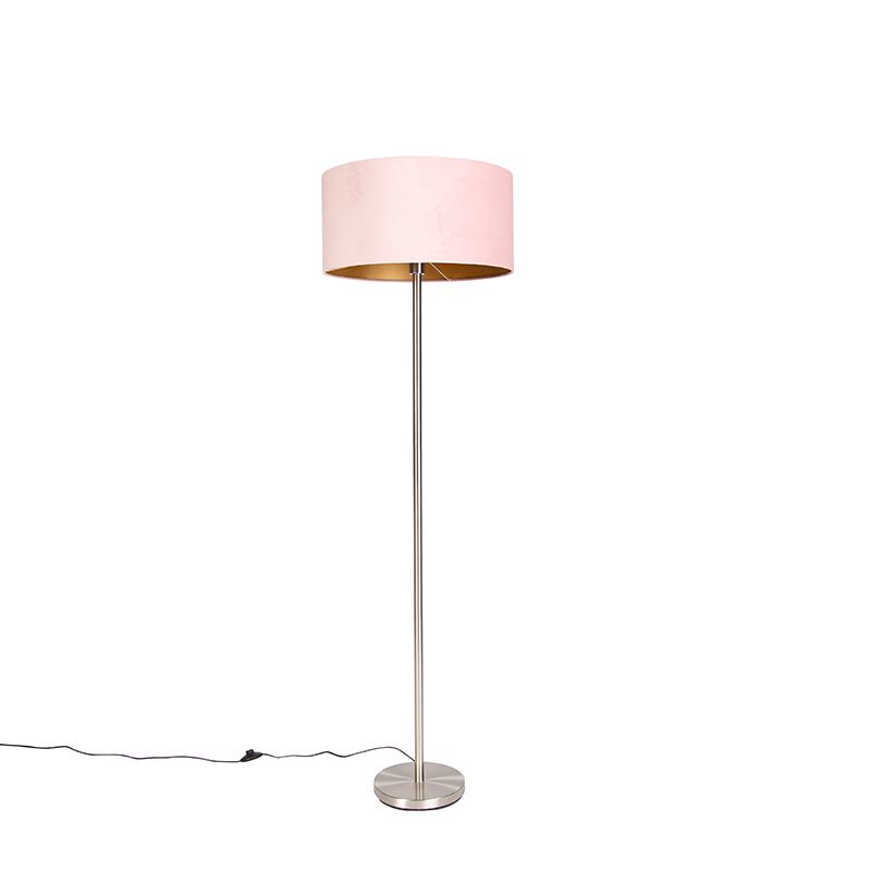 Vloerlamp staal met roze kap 50 cm - Simplo