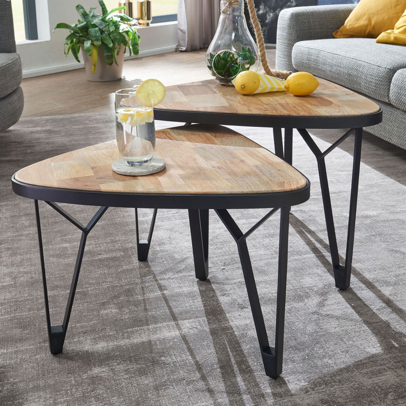 Couchtisch 2er Set Mango massiv/Schwarz