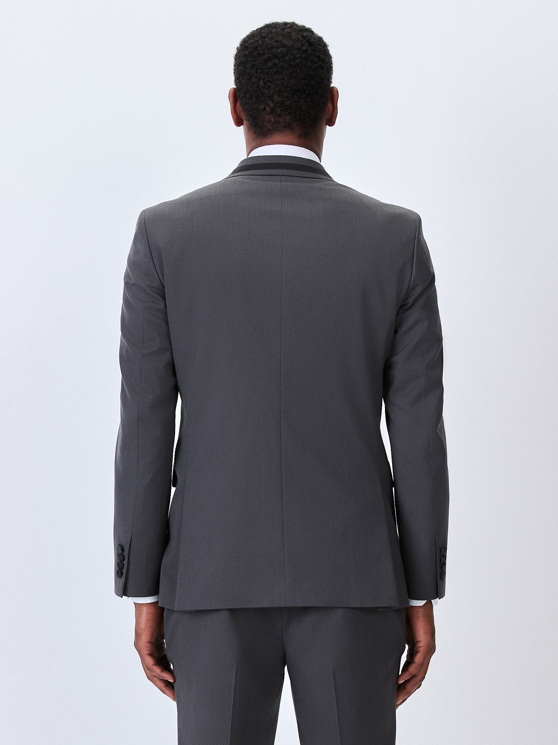 Antraciet - Strakke Pasvorm - Inset Lapel Detail Tuxedo Suit Jacket