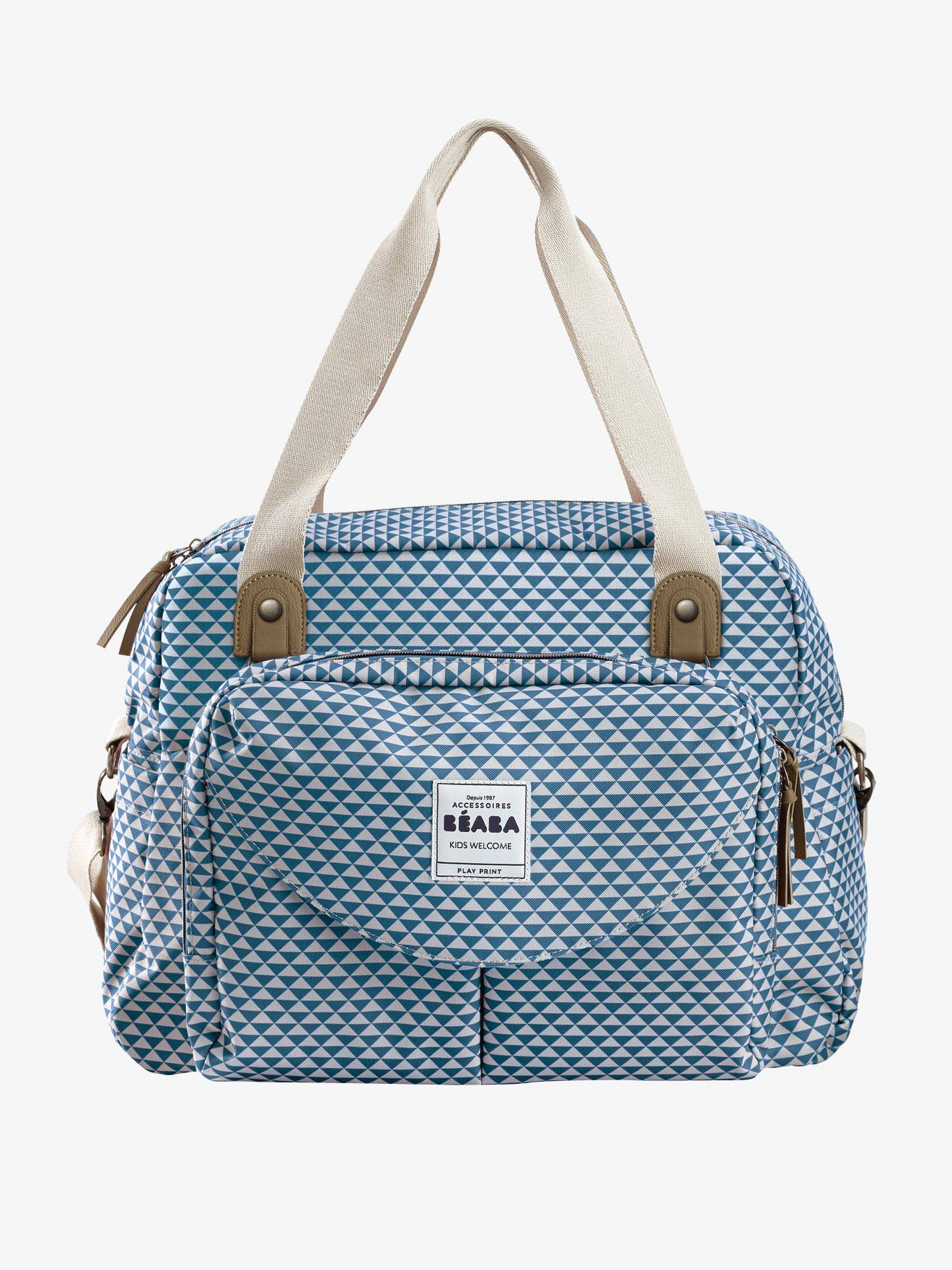 Bolsa de maternidade BEABA Genève II com estampa de triângulos azuis/
