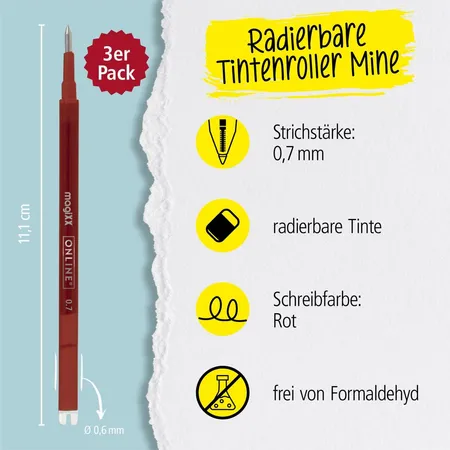 ONLINE Radierbare Ersatzminen für ONLINE magiXX Gelschreiber - 0,7 mm rot