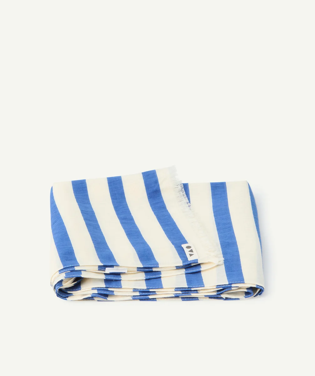 foulard garçon en coton écru et à rayures bleues