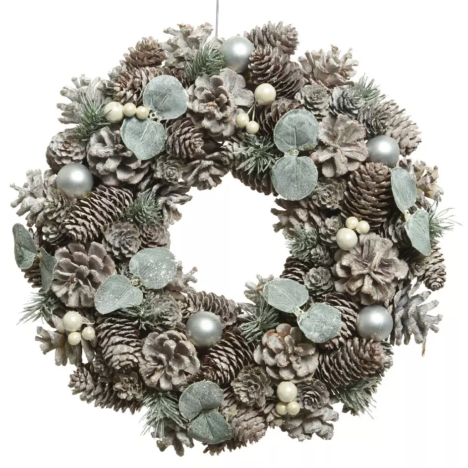 Couronne de Noël (D34 cm) Pomme de pin Glacée