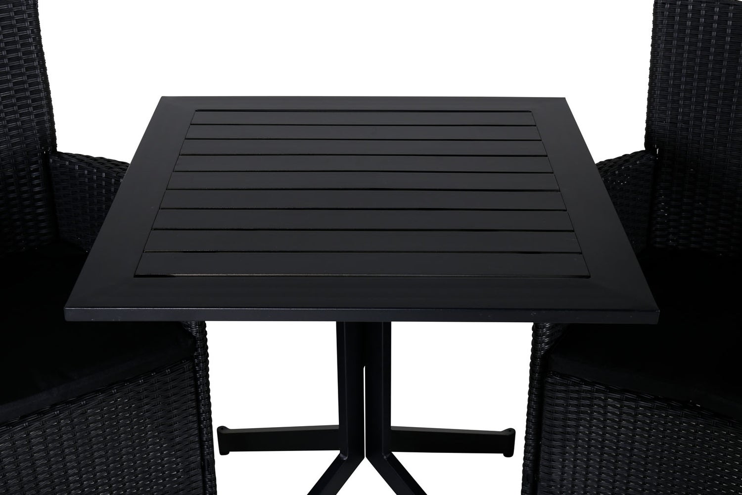 Way tuinset, tafel 70x70cm en 2 stoelen, opvouwbaar, zwart. 70 x 70 x 72 cm