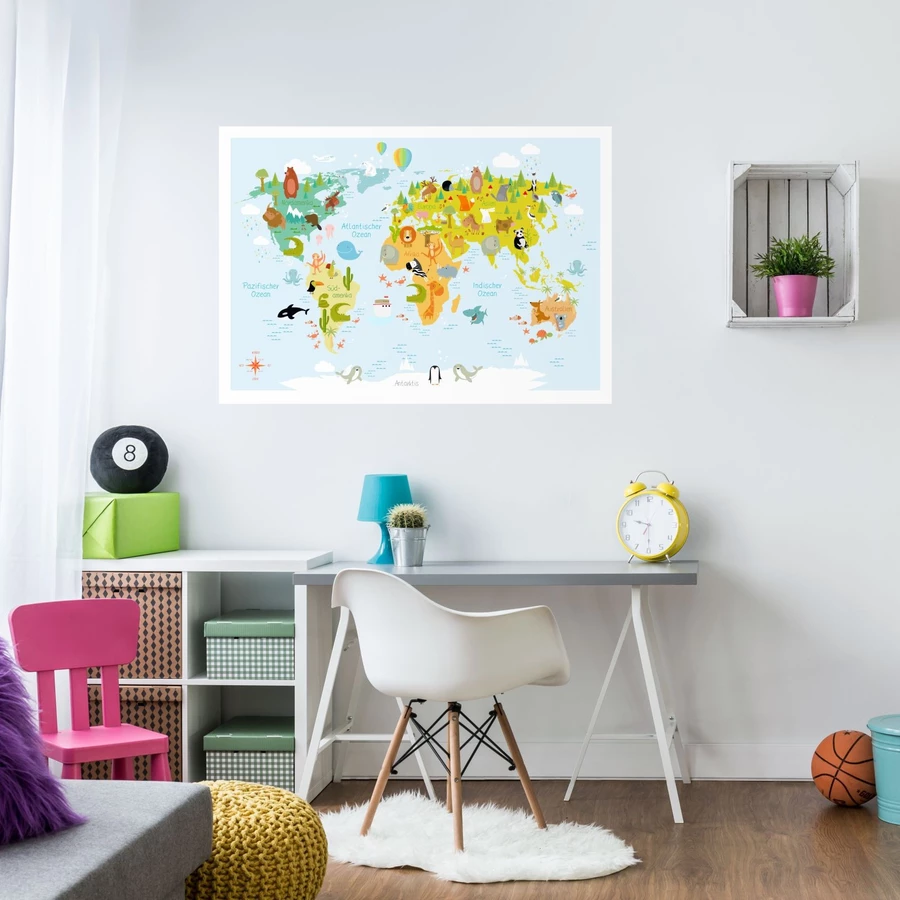 Nikima Poster Kinder Weltkarte modern - in 3 Größen bunt