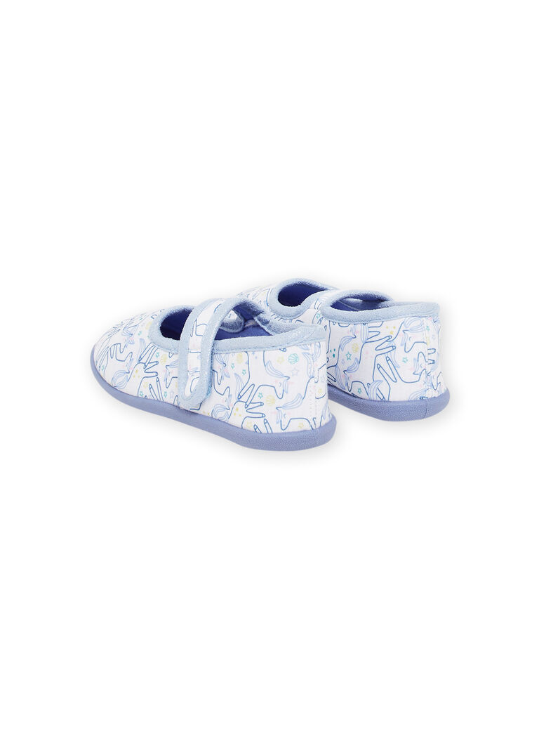 Chaussons écrus et bleus à imprimé licornes