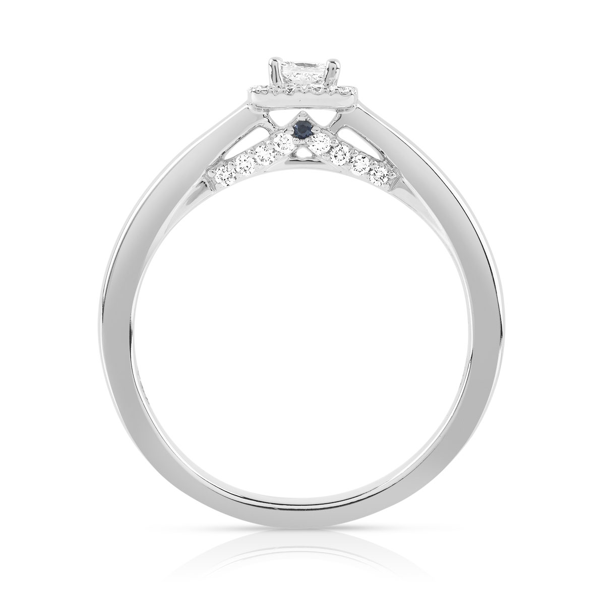 Bague or 750 blanc diamant et saphir